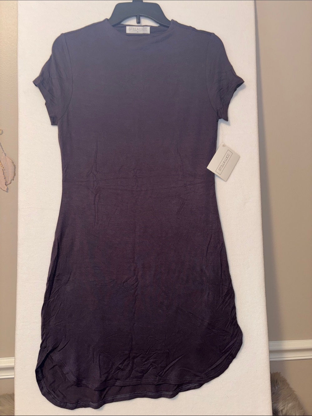 Stella Luce Stylish Short Sleeve T-Shirt Dress in gray